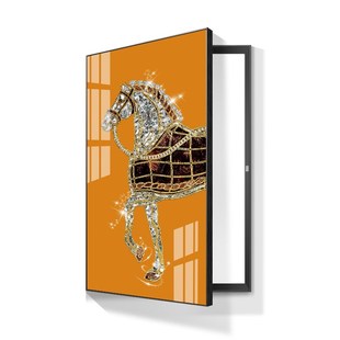 饰画橙色马到成功大尺寸推拉遮挡壁挂画 配弱电表箱盒轻奢高级感装