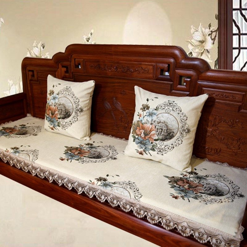 四季通用盖布红木家具沙发坐垫滑薄款冬夏中式沙发垫子套巾