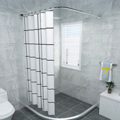 洗澡间帘子挂帘 淋浴卫生间帘 水布 浴帘杆套装 免打孔弧形