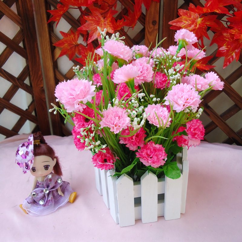 仿真玫瑰花康乃馨盆景盆栽装摆放花艺绢花藤条绿植