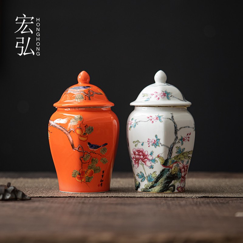 小号迷你便携茶叶罐陶瓷密封罐储存罐青花将军罐茶叶包装空罐