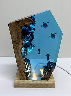 实木树脂摆件家居饰品透明海龟海洋微景观小夜灯情侣中秋节日礼物
