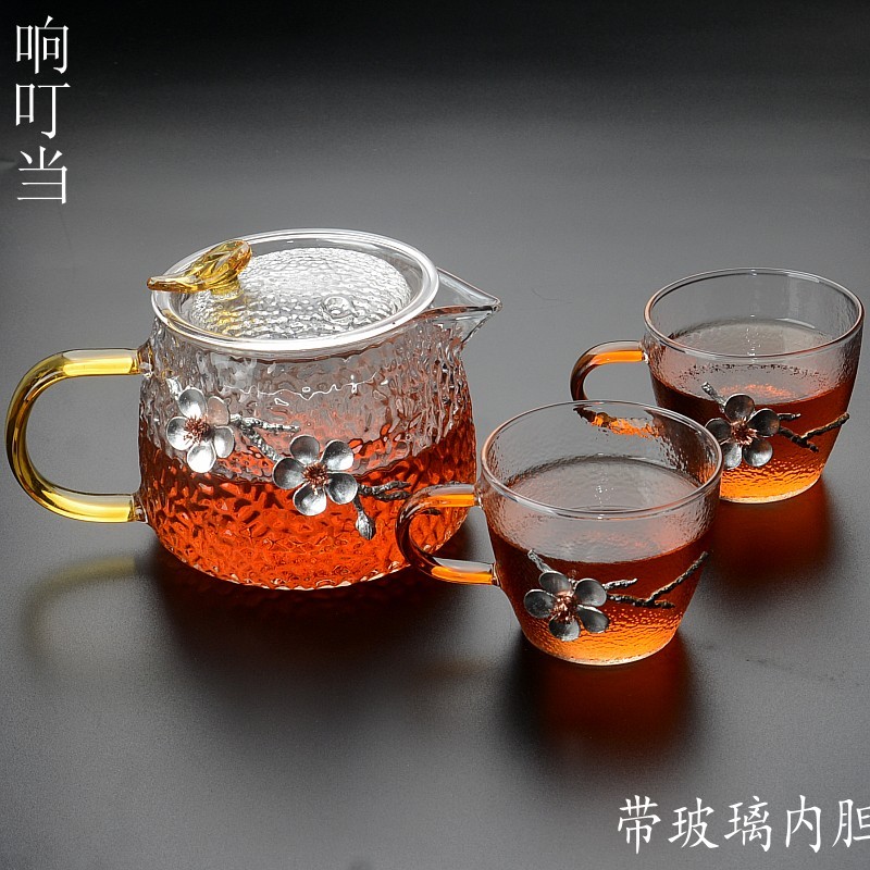 玻璃锤纹小茶壶内胆泡茶壶日式小号硼硅耐热梅花煮茶壶