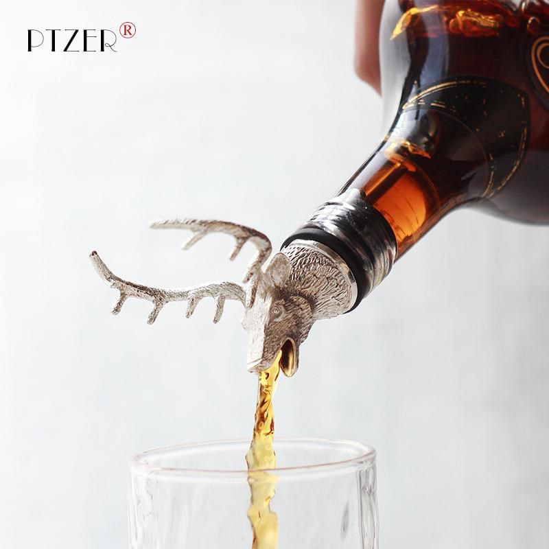 PTZER鹿头倒酒嘴分酒器引酒洋酒红酒调酒塞密封塞圣诞雪花不锈钢
