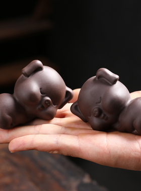 紫砂情侣猪家居装饰桌面摆件手工客厅办公室玄关摆设精品茶宠茶玩