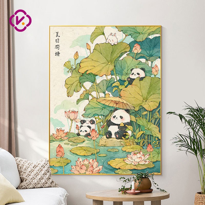 珂云夏日荷塘钻石画手工点贴粘钻竖版贴钻十字绣