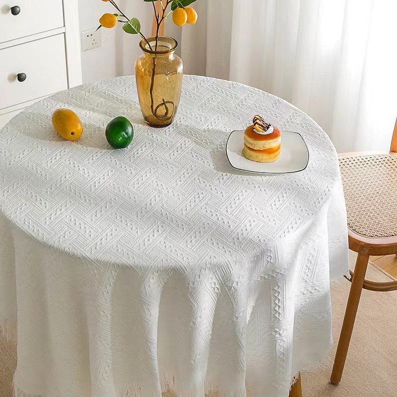 小圆桌桌布棉麻户外生日茶几布民宿流苏装饰盖布家用桌垫露营台布