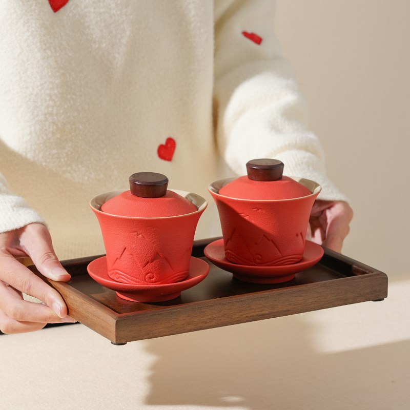 山盟海誓结婚敬茶杯喜碗套装一对改口敬酒杯子对碗筷陪嫁用品大全