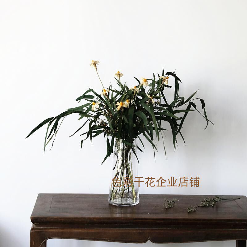 天然永生云南真绿色干草植物手工干花玻璃花瓶客厅餐厅窗台装饰花