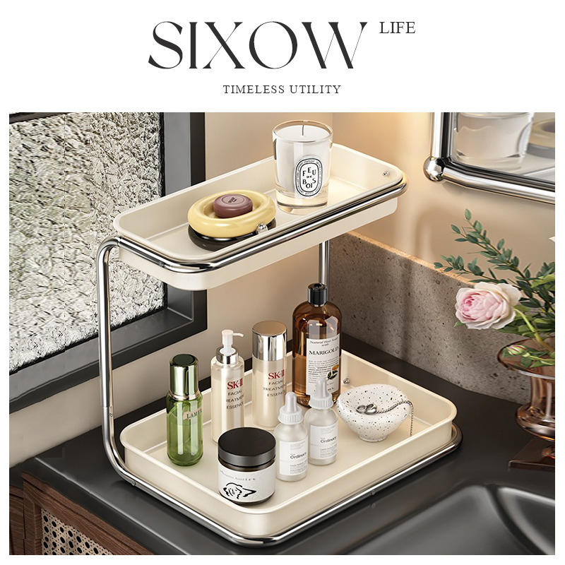 杯架子收纳置物架高级感轻奢沥水托盘一体桌上面拐转角双层餐桌架