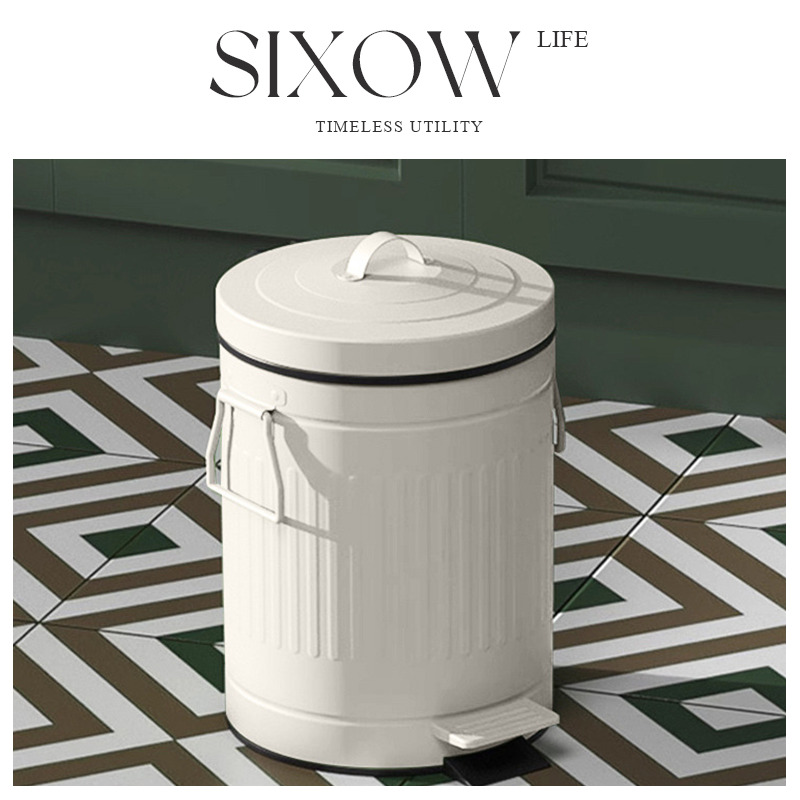 垃圾桶家用脚踏式客厅高颜值带盖罗马纹复古缓降静音厨房垃圾筒