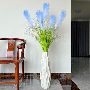 高端芦苇草仿真花乾燥花陶瓷高枝假花落地橱窗店铺客厅装饰花艺
