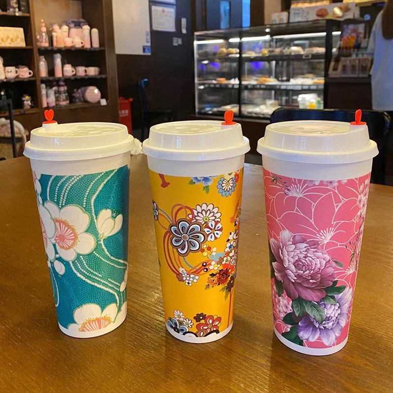 春款彩色口一次性奶茶纸杯特厚双淋膜外卖封口打包果汁