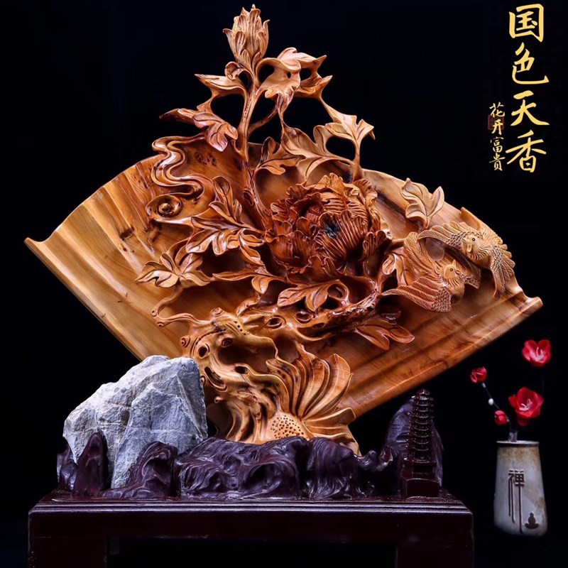 太行崖柏根雕陈化观音倒流香花鸟木雕家居工艺品