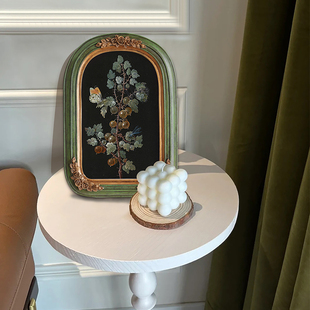 中古法式挂画复古小众艺术装饰卧室床头桌面相框摆U台绿色油画壁