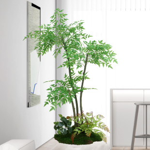 仿真植物大型南天竹落地花盆栽仿生绿植摆件客厅装饰盆景假树造景