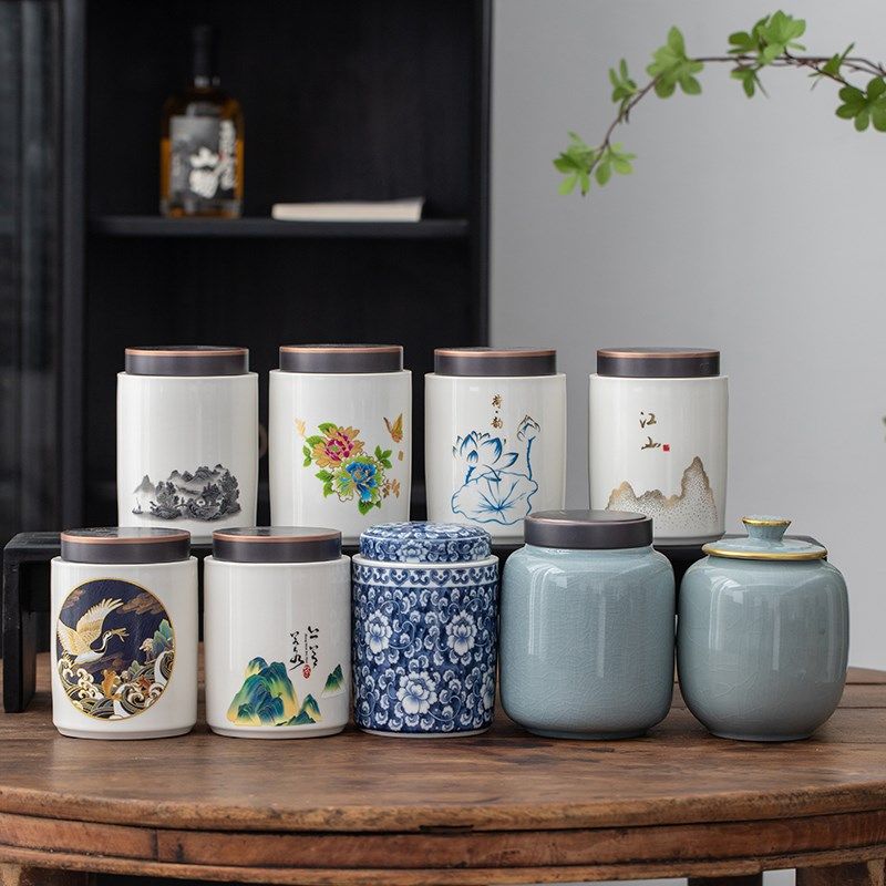 中式陶瓷茶叶罐家用防潮密封罐红茶绿茶半斤单罐通用茶叶储存罐子,餐饮具,茶叶罐,淘宝优惠券,粉丝福利购,淘宝优惠卷