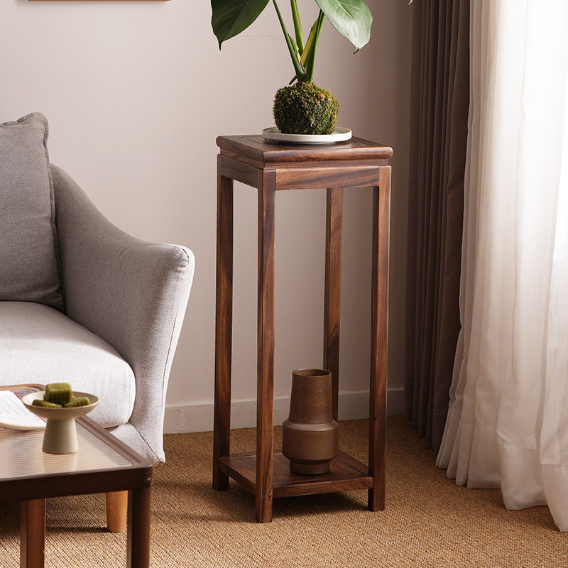 实木花架胡桃木榫卯整装花台新中式家用客厅阳台花几室内盆景架子