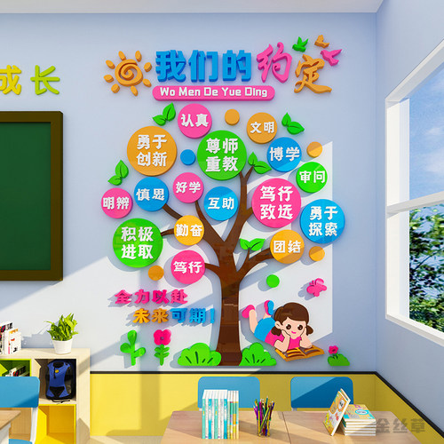 幼儿园中小学教室装饰创意布置班级公约文化墙3d立体环保大树墙贴