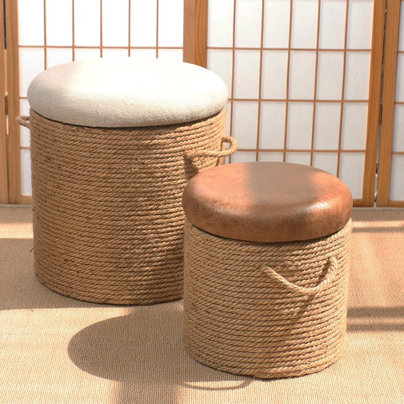 蒲香苑田园风格实木矮凳 沙发茶几换鞋凳客厅家用圆形板凳