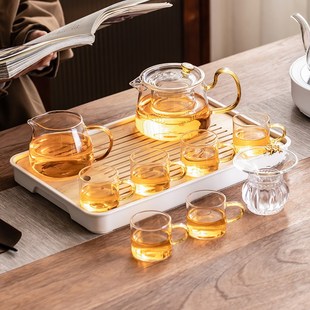 小型茶盘家用会客防烫耐热沏茶壶泡茶器功夫茶杯 透明玻璃茶具套装