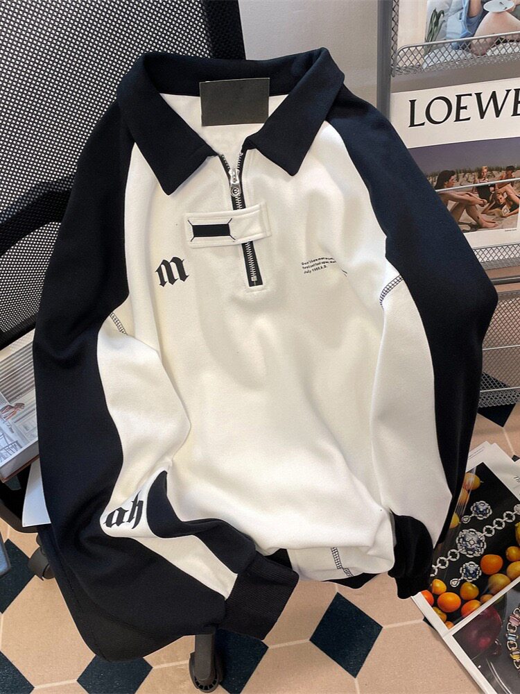 复古学院风半拉链POLO领卫衣男女