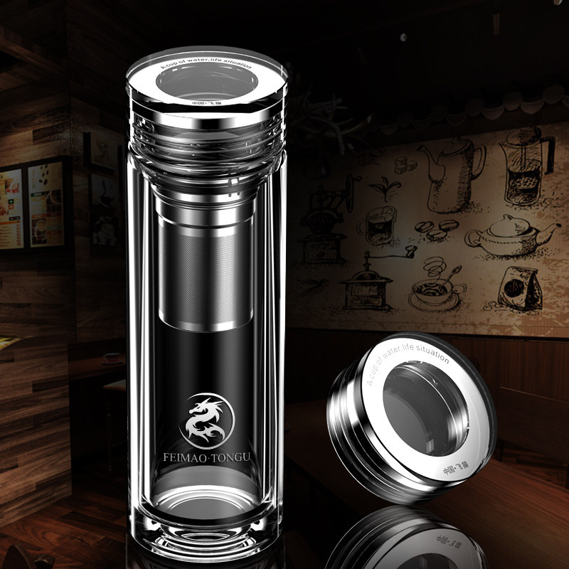 水晶双层玻璃杯男士高档透明商务隔热带盖水杯女加厚高硼硅泡茶杯,餐饮具,玻璃杯,淘宝优惠券,粉丝福利购,淘宝优惠卷