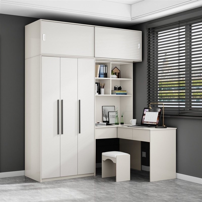 小户型转角衣柜带书桌一体组合家用卧室儿童房连体写字加梳妆台柜
