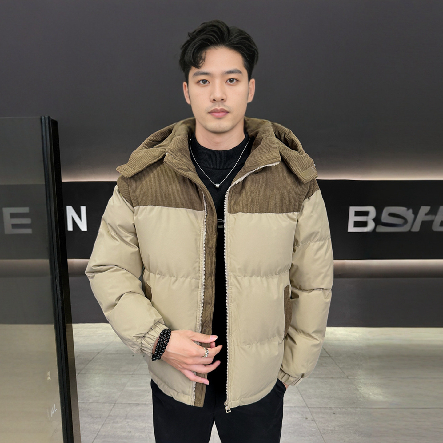 男士冬装棉衣冬季加绒加厚保暖夹克防寒外套棉袄绵袄修身拼接棉服