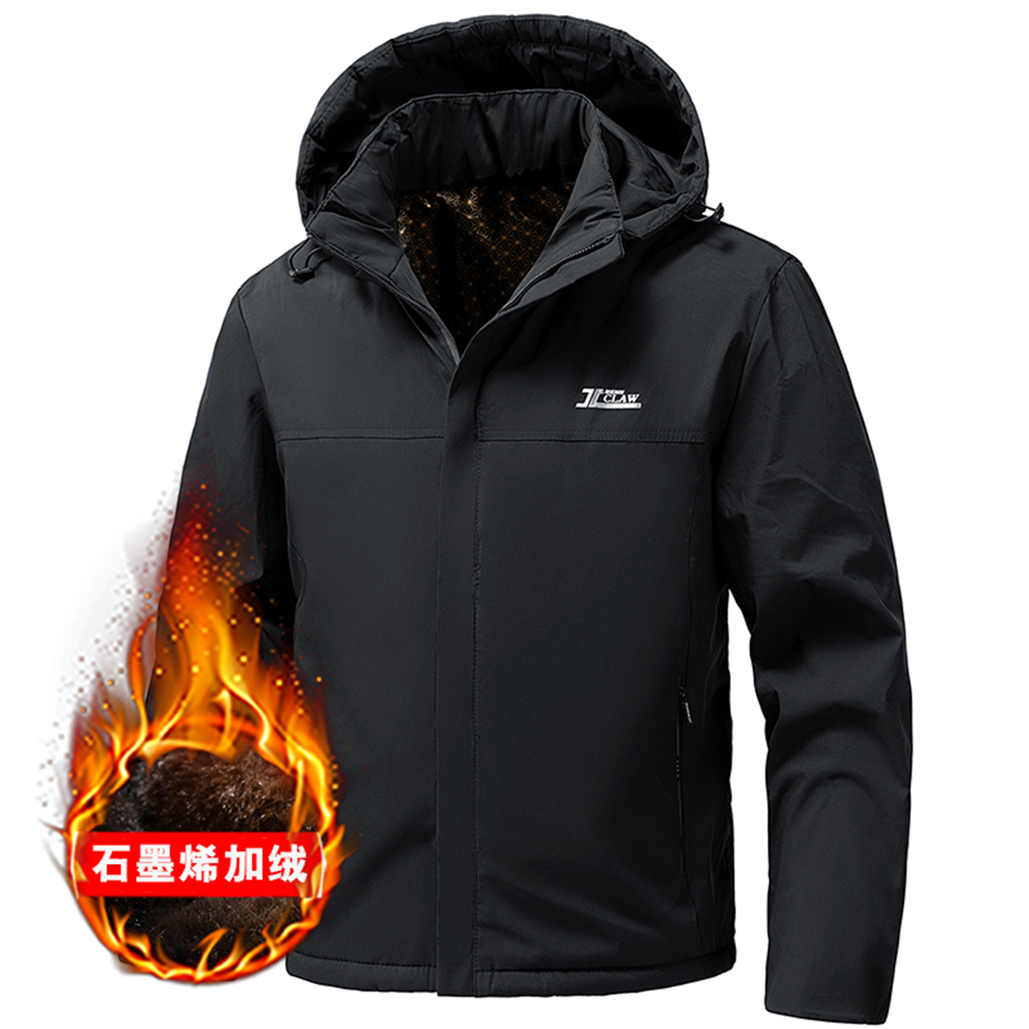 男士连帽夹克外套加绒加厚保暖休闲百搭冬季棉服中年男性修身冬装