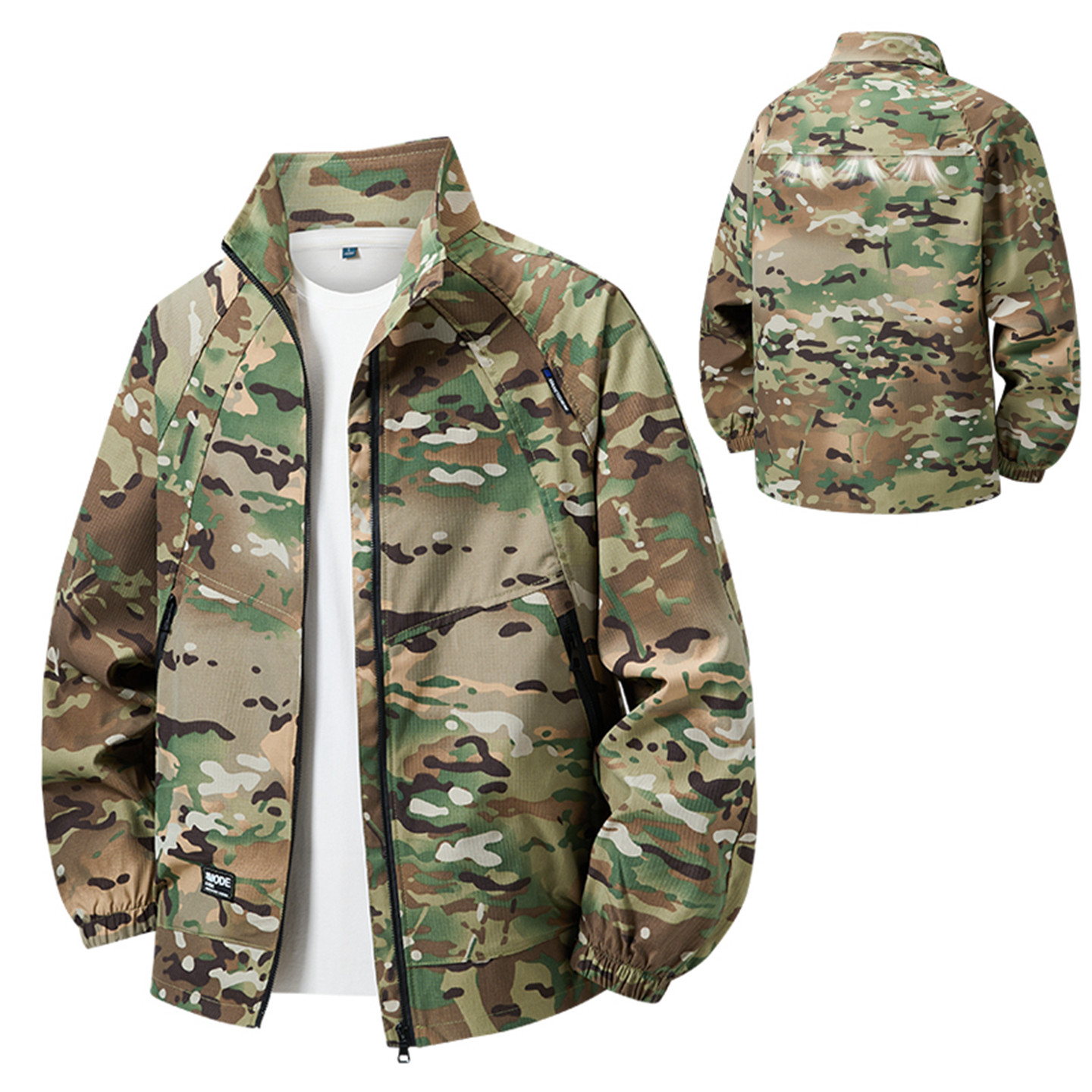 立领迷彩夹克男春秋宽松耐磨透气薄款外套通勤工装防水上衣干活穿