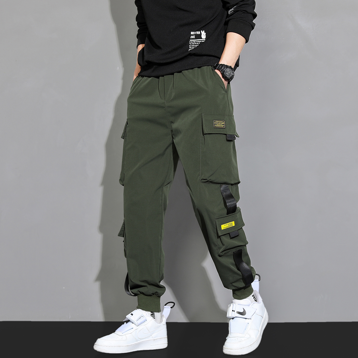 户外工装裤男士春秋季新款潮流休闲宽松九分束脚裤子男2025运动裤