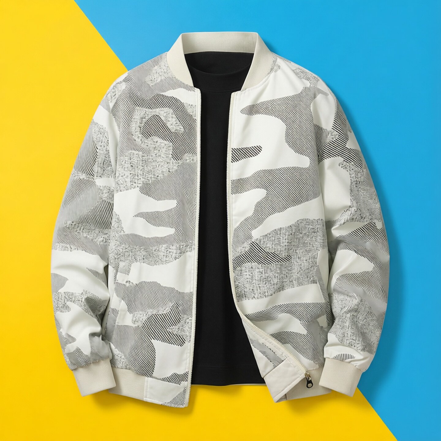 美式彩风立领夹克迷彩男春秋宽松休闲棒球服潮流外套薄款通勤中年