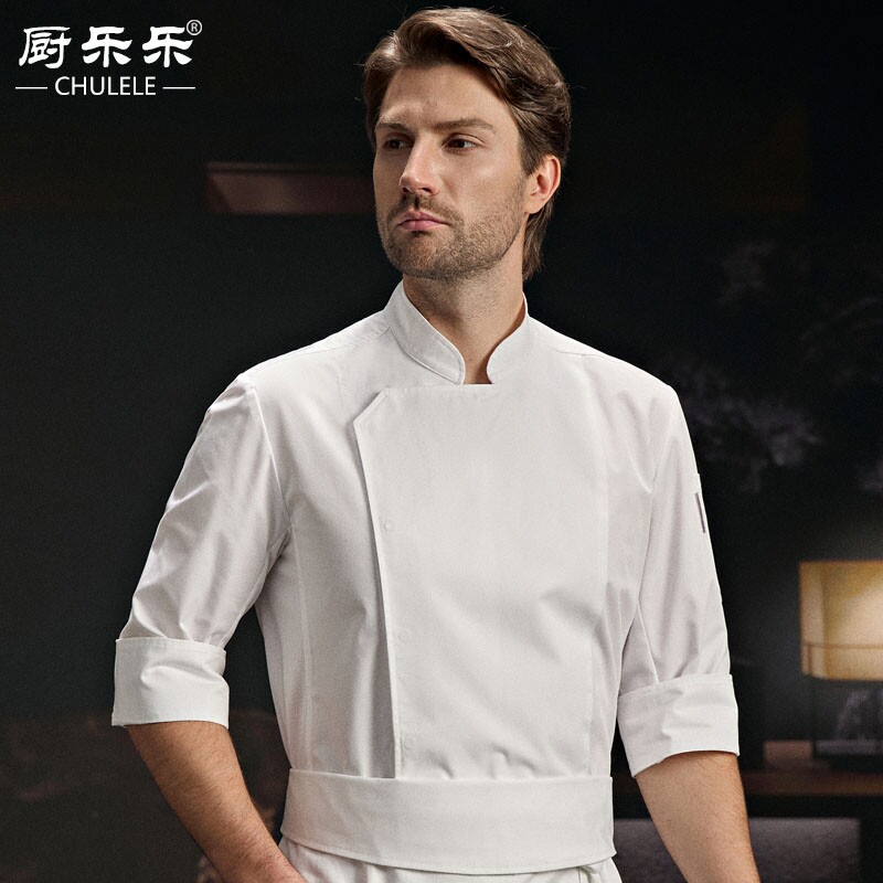 CHULELE品牌 厨师工作服男夏季薄款七分袖上衣酒店厨房透气网工装