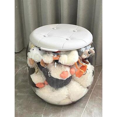 娃娃收纳桶透明凳子装布娃娃毛绒玩具整理神器儿童储物玩偶收纳箱