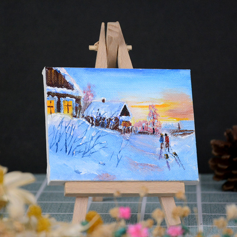 小清新装饰画纯手绘迷你小油画摆件文艺手工桌面小尺寸卡通定制画