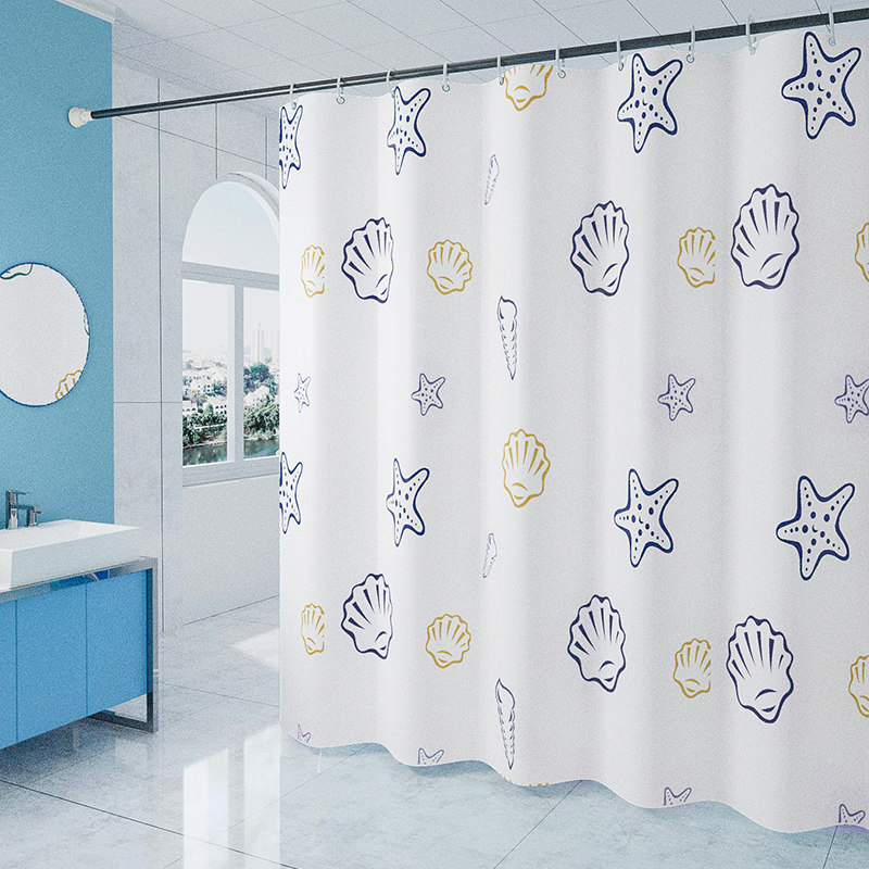 揽梦浴帘加厚防水防霉浴帘杆套装浴室涤纶布浴帘卫生间隔断帘海洋
