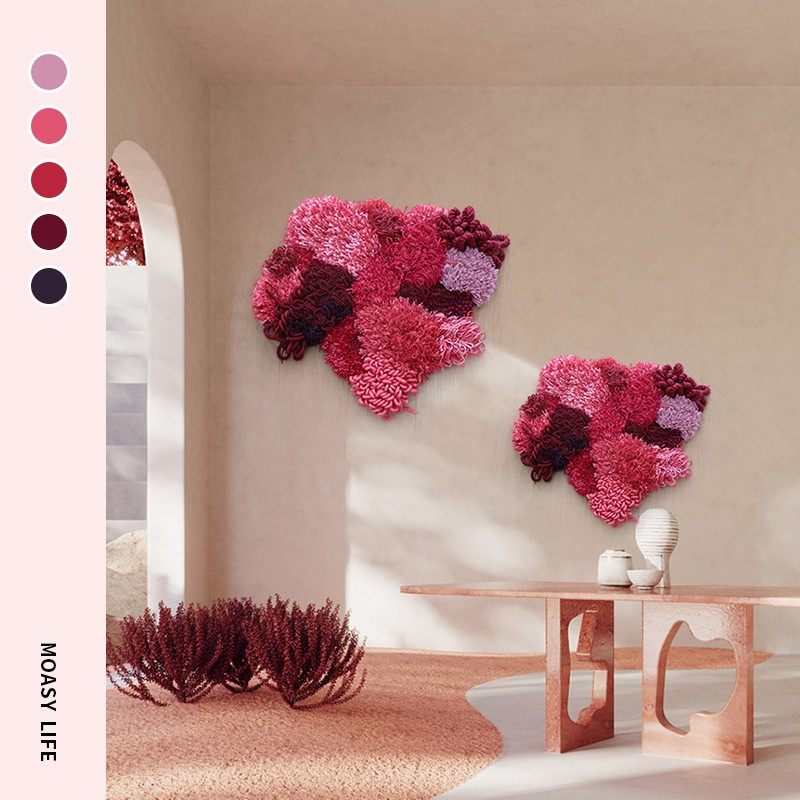 陌希纤维 莫奈花园拼接手工羊毛红色地毯撸猫感门垫艺术客厅卧室