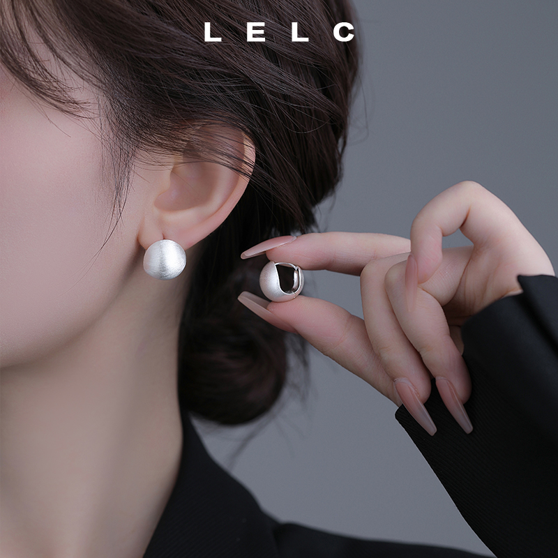 925纯银针拉丝圆球耳环女