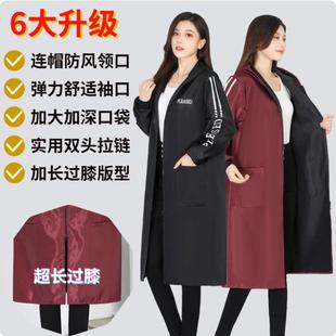 天鹅绒罩衫女长袖围裙家庭防水和防油过膝延长冬季外衣外工作服装