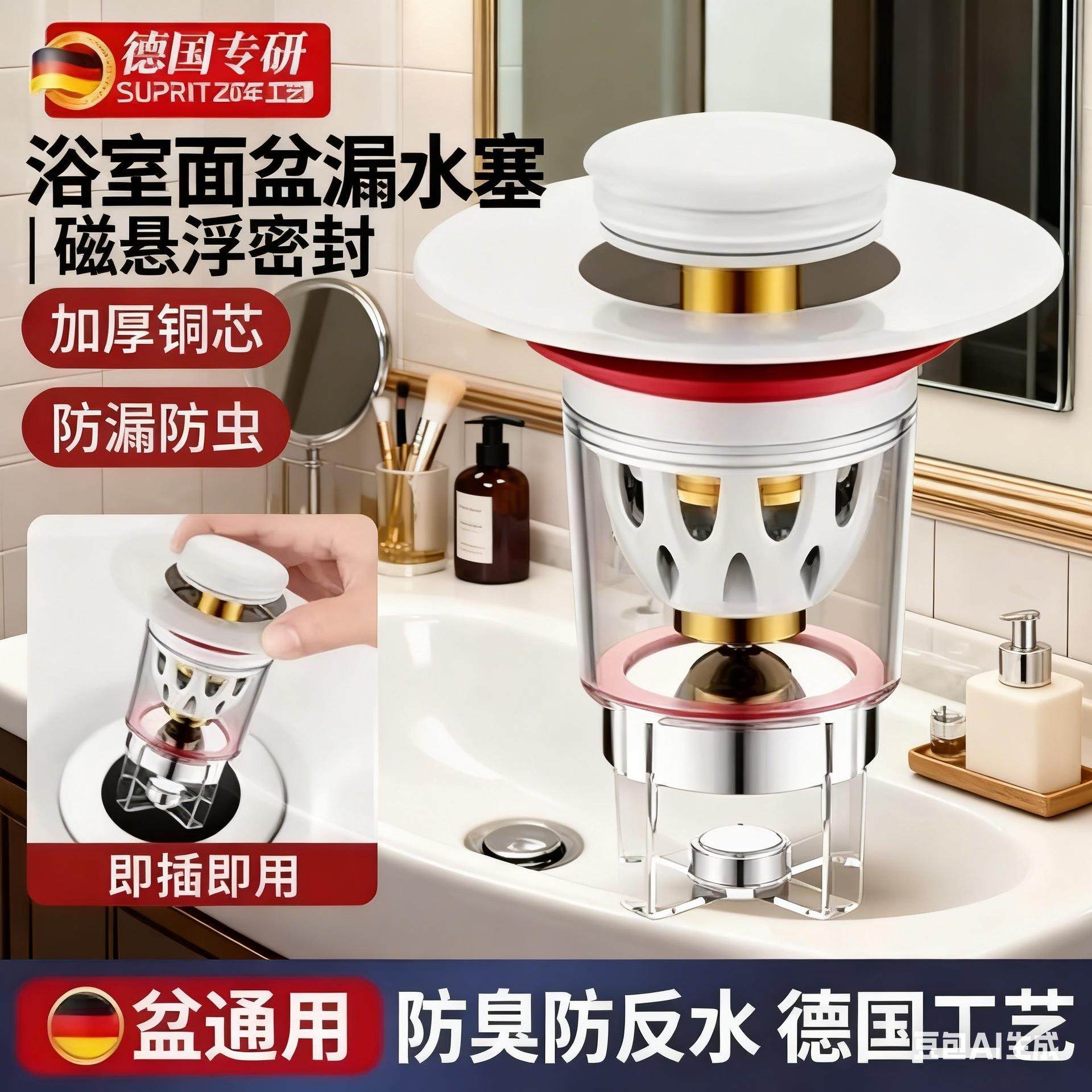 面盆防堵塞子弹跳式防臭下水器洗手盆配件按压式铜芯不锈钢弹跳芯,家装主材,下水器,淘宝优惠券,粉丝福利购,淘宝优惠卷