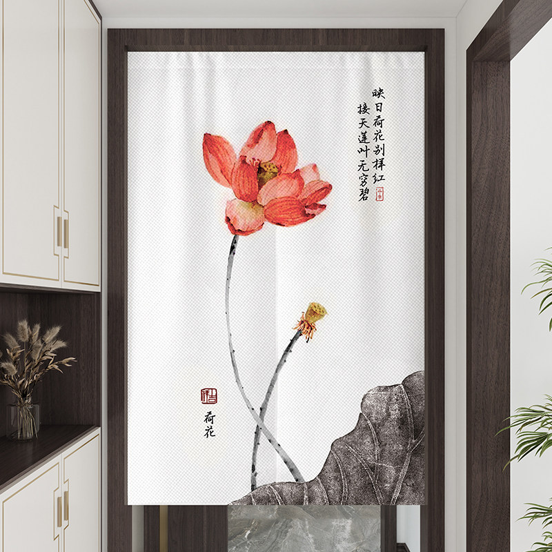 中式荷花门帘半帘四季通用卧室隔断帘厨房门口遮挡帘子卫生间挂帘图片