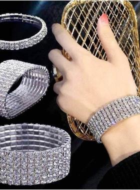 水钻超闪手链宽版满钻高端气质手镯遮疤手饰女小众钻石手腕手环女
