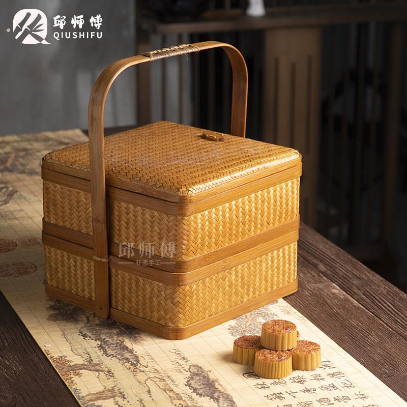 邱师傅竹木竹编提篮竹制食盒茶点盘茶具手提点心篮子竹篮收纳筐