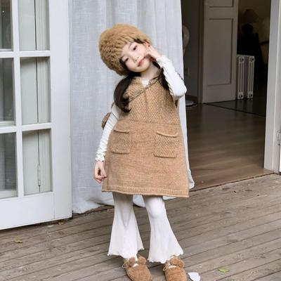 女童连帽针织衫2025秋季新款儿童中长款无袖毛衣背心裙女宝宝上衣