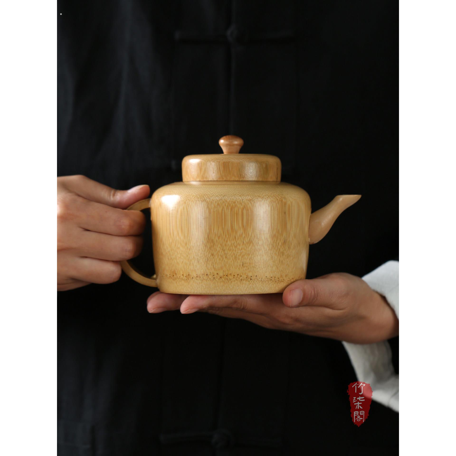 竹其阁创意手工碳化竹茶壶老式茶壶家居茶罐饰品玩竹工艺品