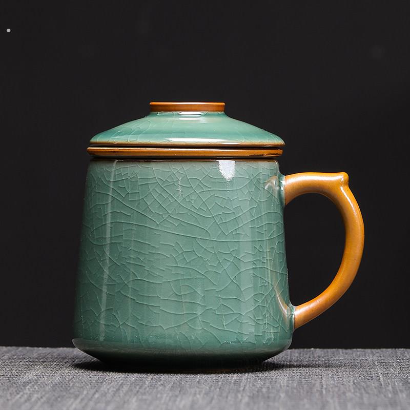 哥窑办公杯茶杯茶水分离水杯男士个人专用陶瓷杯子高档教师节礼物