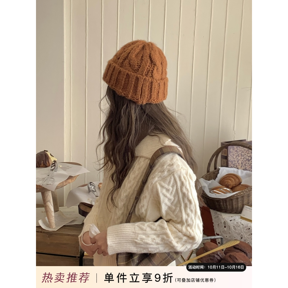 焦糖色针织帽子女小毛线帽