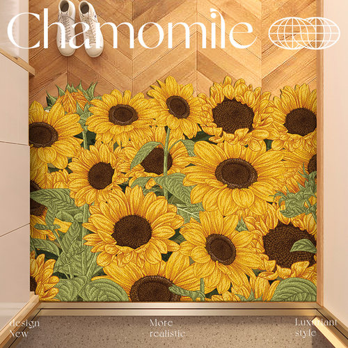 入户门皮革地垫进门油画向日葵门垫地毯pvc可擦免洗可剪裁玄关垫