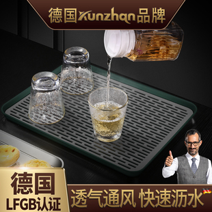 复古风 德国kunzhan不锈钢茶盘加厚304托盘沥水长方形轻奢现代中式